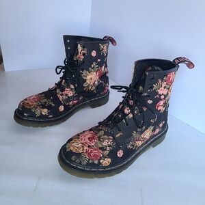 Vintage Dr. Martens Black Floral Canvas Combat Boots